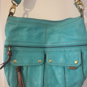 Fossil Teal Pebbled Leather Morgan Traveler Crossbody Messenger